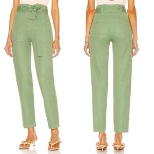 A.L.C Cobin Paper Bag Waist Zip Closure Straight Leg Pants Linen Cotton 0